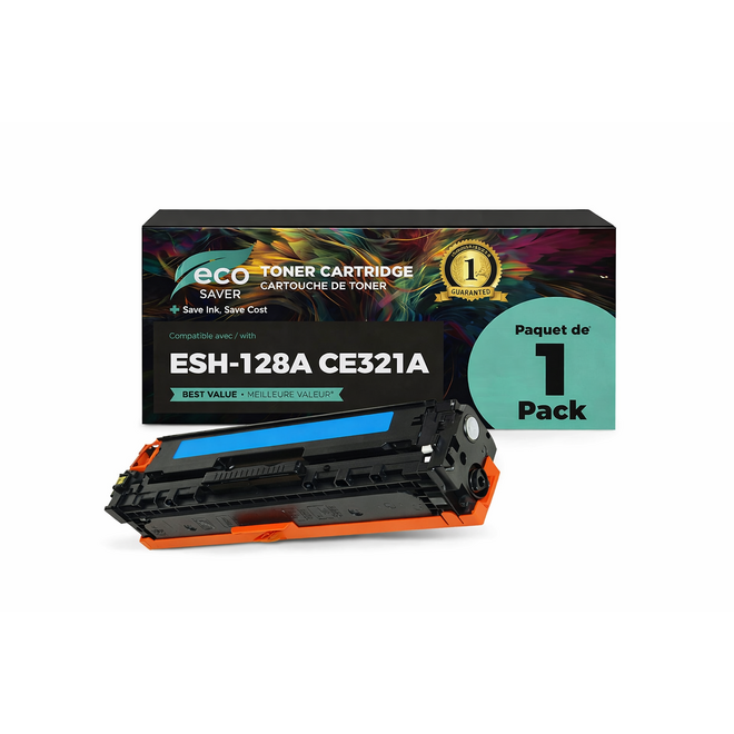 EcoBox 128A CE321A EcoBox LaserJet Pro CM1415fn Remanufactured HP 128A CE321A Cyan Toner Cartridge Economical Box