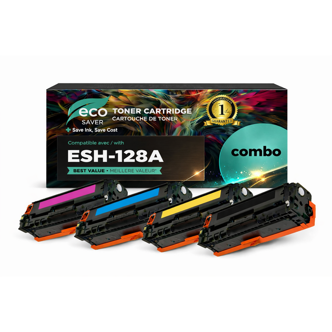 EcoBox 128A CE320A CE321A CE322A CE323A EcoBox LaserJet Pro CM1415fn Remanufactured HP 128A Toner Cartridge Combo BK C M Y Ec