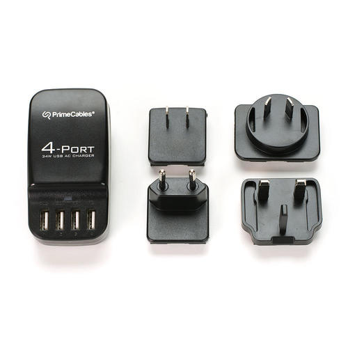 PrimeCables Cab LS 4U AC Power Adapters 4 Port Smart Charging 34W 6 8A USB Wall Charger with International Travel Plugs Prime