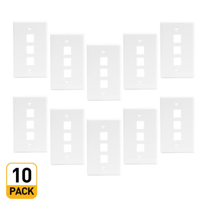 Plaque Murale Ethernet Cat 6 3 Ports – Keystone Femelle à Femelle Pour CAT5 / CAT6 / CAT6A – Installation Propre Et Ordre