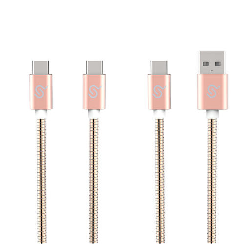 PrimeCables Cab U2CC U2AC RG USB 2 0 PrimeCables 1xUSB C to USB A 1xUSB C to USB C Charging Sync Metal Braided cable 3ft ROSE