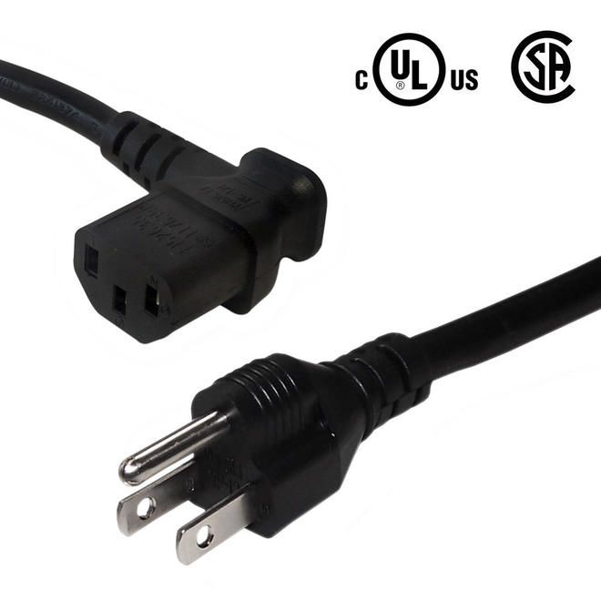 Cab PW 105L3 All Power Cables Cords NEMA 5 15P to IEC C13 Left Angle Power Cable 18AWG SJT