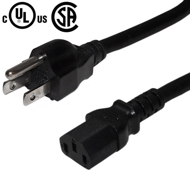 Rallonge électrique 3 Pieds 18AWG - NEMA 5-15P à 5-15R, Noir, Pour Xbox 360