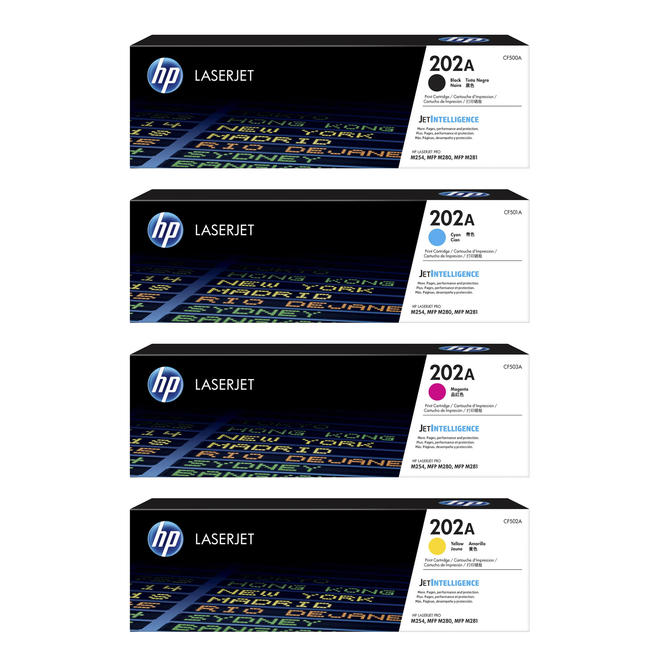 HP HP 202A OEM Value Pack Color Laserjet Pro M254DW HP 202A Original Toner Cartridge Combo BK C M Y