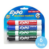 Expo 840 80174T 6PACK Markers Expo Low Odor Ink Dry Erase Markers Chisel Tip 4 Assorted Colors
