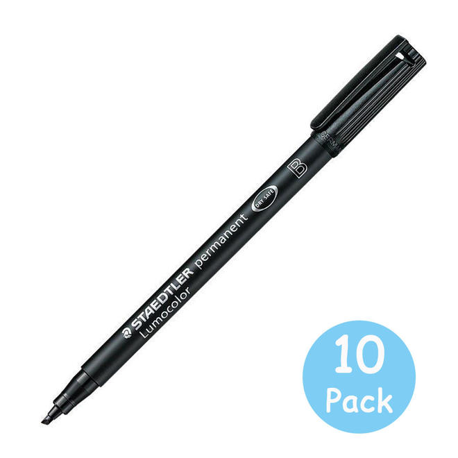 STAEDTLER 900 314 X box Markers Staedtler Lumocolor Permanent Marker Pen Chisel 2 5mm 10 Pack Black