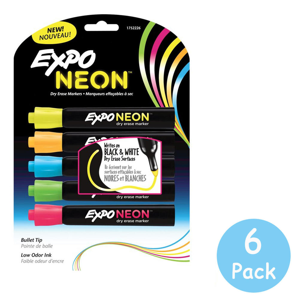 Expo® Neon Dry Erase Markers, Bullet Tip 5 Assorted Colors