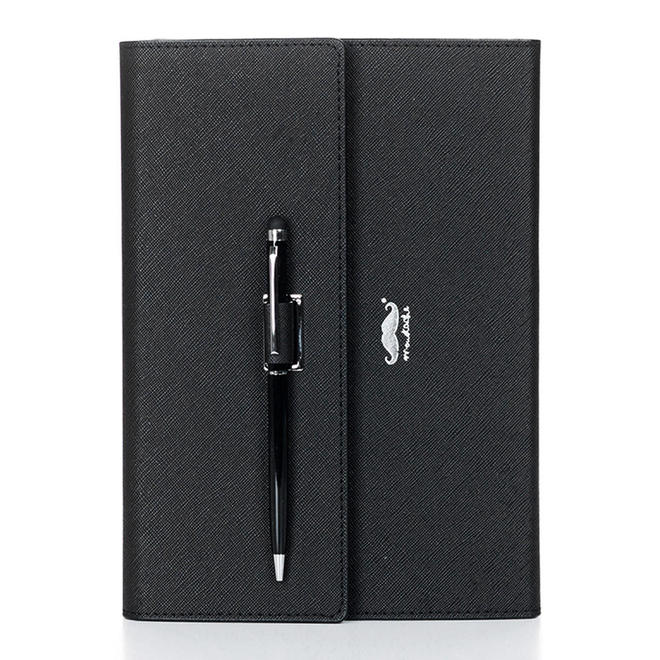 Moustache MONB 040 006 Notebooks Loose Leaf Sheets Color PU Notebook 96 Sheets 16 5 x 22 cm Black With Pen Moustache