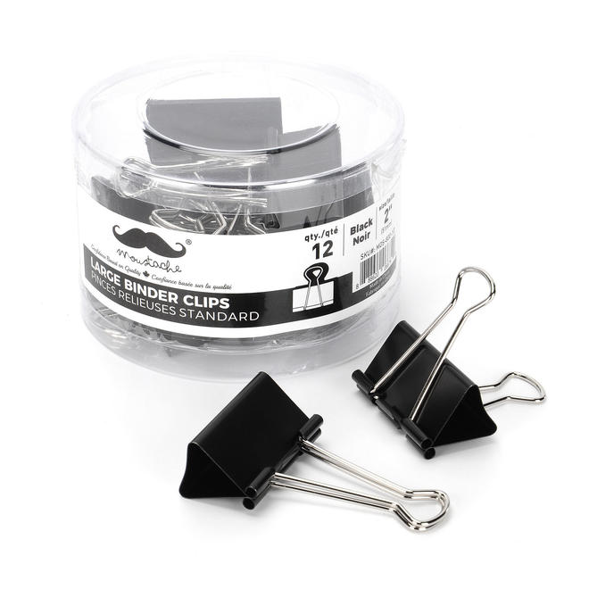 Moustache MOS 800 1D Clips Pins and Rubber Bands 51mm black Binder clips 12pcs box Moustache