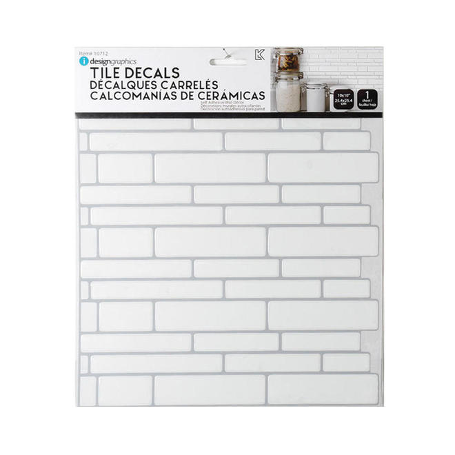 iDesign LVC 10712 All Art Wall D cor Tile Wall Decals Peel and Stick Self Adhesive Rect White 10 x10 iDesign