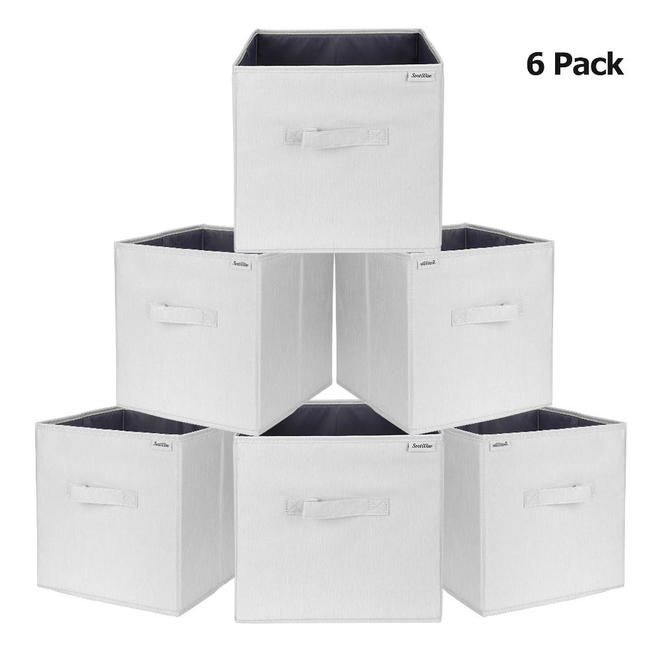 SortWise SW SO 03301105 6PK Storage Organizer 6PK Foldable Polyester Storage Cubes Drawer Baskets Bins Light Gray with PP boa