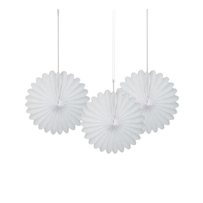 Other Brands LVU 63261 Party Favors White Solid 6 Tissue Paper Fans 3Pcs