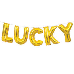 Gold Foil Balloon Letter Banner LUCKY 14" 1Pc