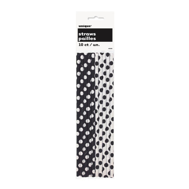 LVU 62080 Tableware Midnight Black Dots Paper Straws 10Pcs