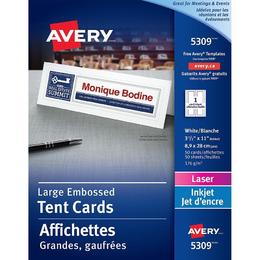 Avery® White Laser/Inkjet Printable Large Tent Cards, 3-1/2" x 11", 50/Pack