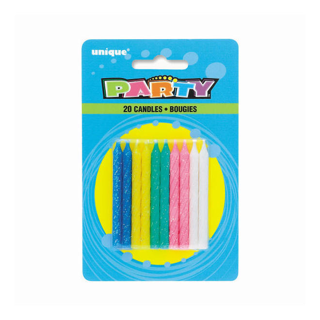 LVU 1966 Birthday Candles Spiral Glitter Birthday Candles Assorted Colors 20Pcs