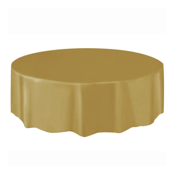 Other Brands LVU 50035 Tableware Gold Solid Round Plastic Table Cover 84