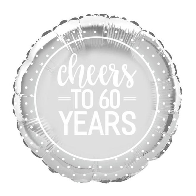 LVU 72602 Wedding Party Supplies Silver Cheers to 60 Years Round Foil Balloon 18 1Pcs