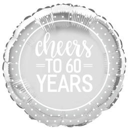 Silver Foil Balloon Round Cheers to 60 Years 18" 1Pc