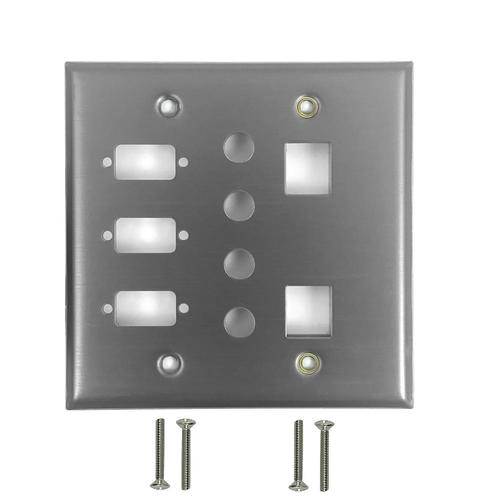WP 206 SS Audio Video Wall Plates Double Gang 3 Port DB9 size cutout 4 x 3 8 inch hole 2 x Keystone Stainless Steel Wall Plat