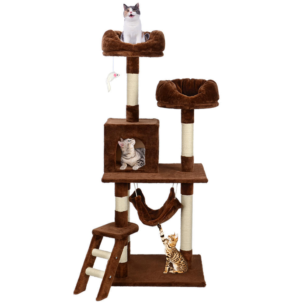 57 Deluxe Cat Scratching Tree Kitten Condo Play House Furniture With Hammock Livingbasics