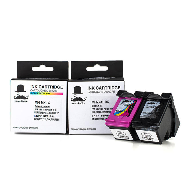 Moustache HP 64XL Combo ENVY Photo 7855 Remanufactured HP 64XL Black and Tri color Ink Cartridge Combo High Yield Moustache