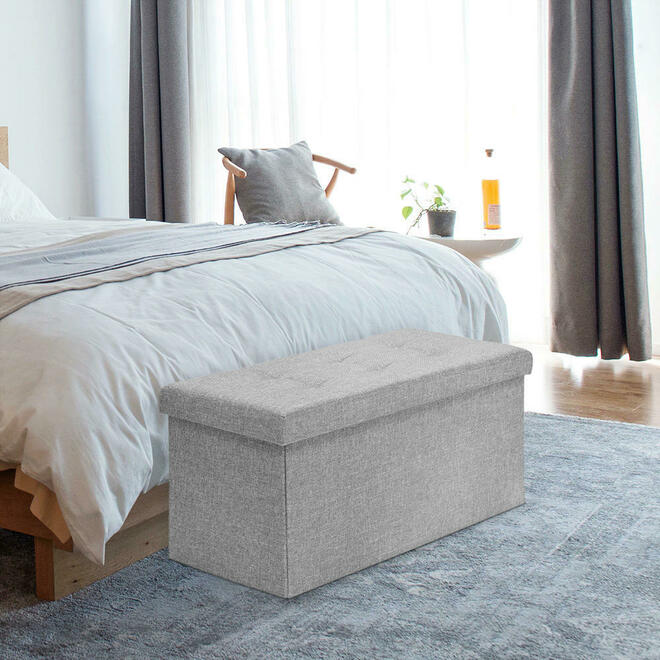 SortWise SW FSO B6 1 Storage Boxes Baskets Folding Storage Ottoman Foot Rest Stool Poly Linen Organizer Grey 30 x 15 x 15 Sor