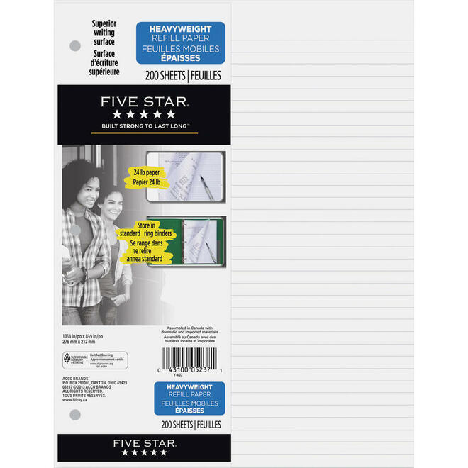 Five Star 740 05237 Refill Paper Five Star Ruled Loose Leaf Sheets