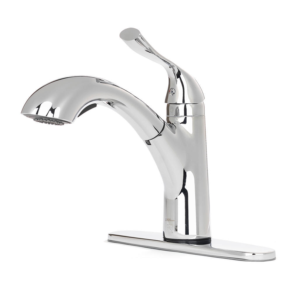 Large C4675 LIVINGbasics LVB FC 2H22 CR Kitchen Fixtures Single Handle Pull Out Kitchen Sink Faucet High Arc Modern Commercial Chrome LIVINGbasics  