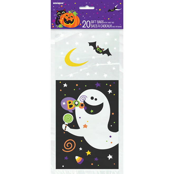 Other Brands LVU 46499 Halloween Party Supplies Happy Halloween Ghost Cellophane Bags for Home Gift Party Decor 11 x 5 20Pcs 