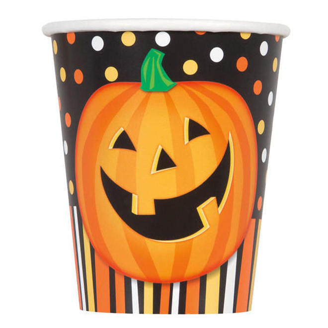 Other Brands LVU 49196 Halloween Party Supplies Happy Halloween Pumpkin Drinking Cups for Home Party Decor 9 oz 8Pcs Pack