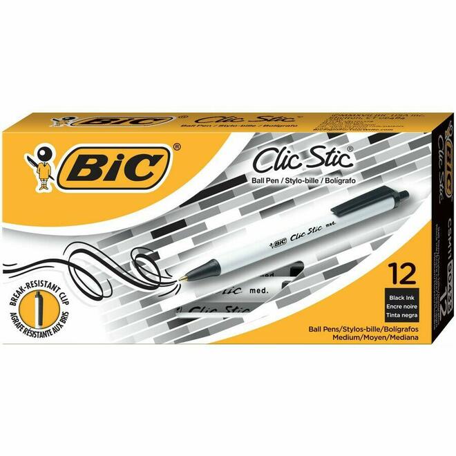 BiC CSM11 BLACK Ballpoint Pens Gel Pens BIC Clic Stic Retractable Ballpoint Pens Black 12 Pack 351411