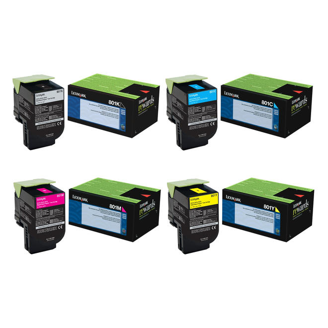 Lexmark Lexmark 80C10 OEM Combo CX310dn Lexmark 801 80C10 Original Return Program Toner Cartridge Combo BK C M Y
