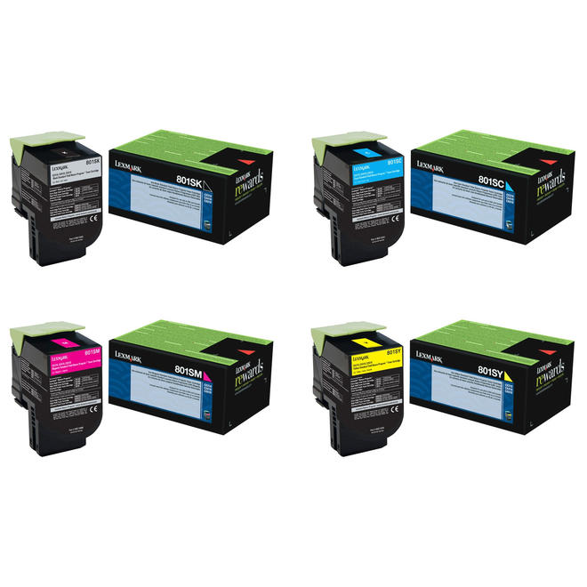 Lexmark Lexmark 80C1S OEM Combo CX310dn Lexmark 80C1S Original Return Program Toner Cartridge Combo BK C M Y