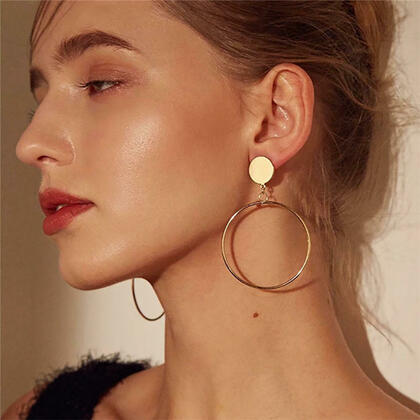 Simple tendance or argent couleur géométrique boucles d'oreilles grand cercle rond