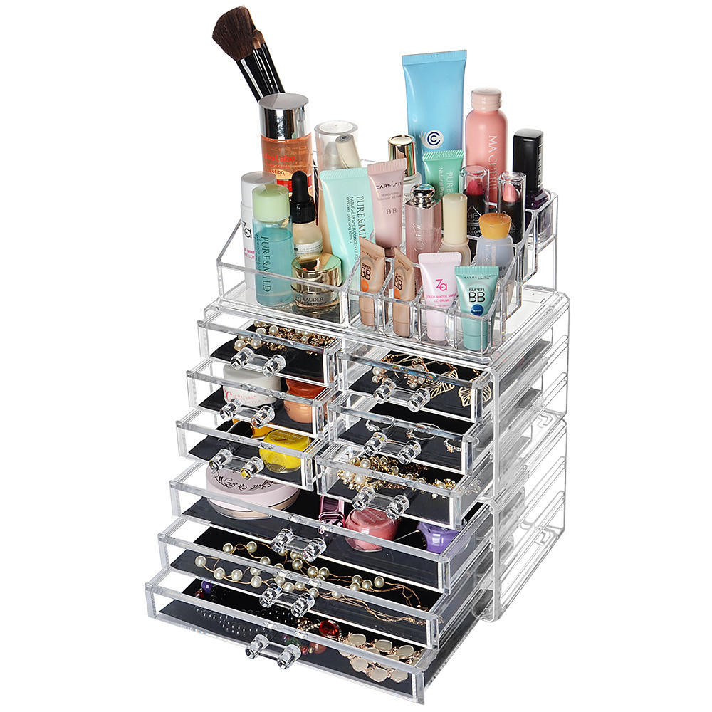 Detachable 9 Drawers Makeup Organizer Clear Acrylic Storage Box