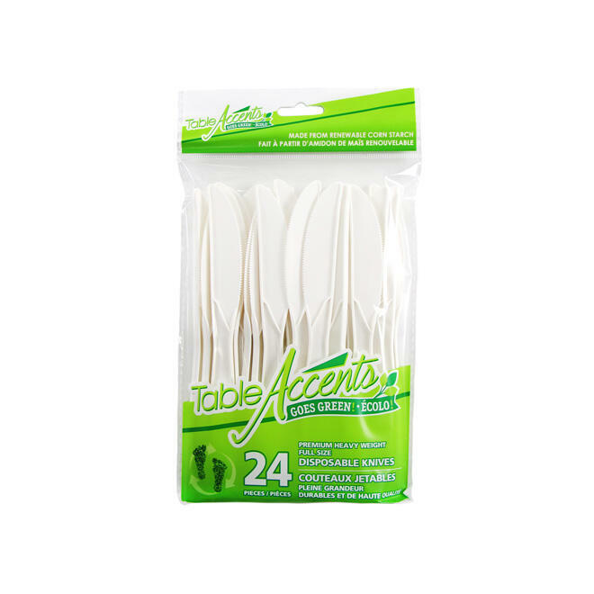 LVDF 5631105 Disposable Cutlery Table Accents Knives Full Size Bioplastic 24Pcs Pack