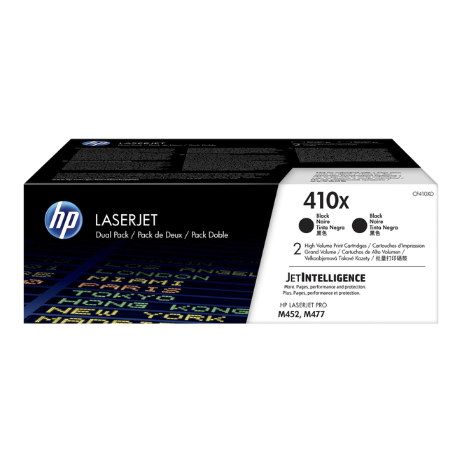 HP HP 410X CF410XD OEM Color LaserJet Pro M452 Series HP 410X CF410XD Original Black Toner Cartridge High Yield 2 Pack