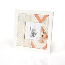 Vintage Geometric Printed Linen Design Wood Photo Frame, 21 x 21cm - LIVINGbasics®