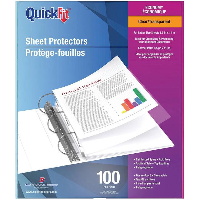 QuickFit 5285 1 Binder accessories QuickFit Economy Top Load Sheet Protectors Letter Size 8 1 2 x 11 Clear 100 Pack