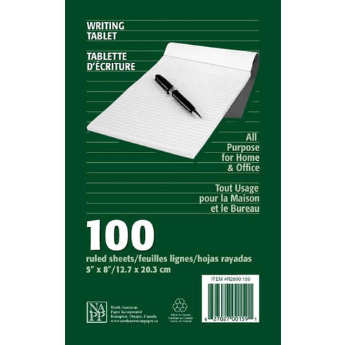 NAPP 100 feuilles tablette de papier à écrire, tout usage, 5