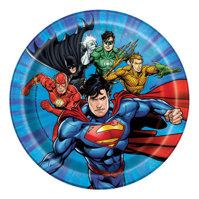 Other Brands LVU 49964 Movie Themed Party Supplies for Boys Justice League Round 7 Dessert Plates 8ct
