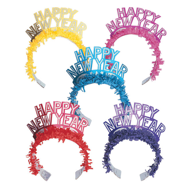 Other Brands LVU 15511 New Years Glitter Fringe Tiaras Assorted Bulk