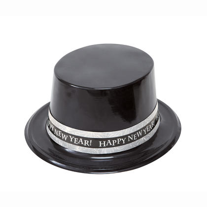 New Years Sparkle Black Top Hat, 11 x 10 x 4 in