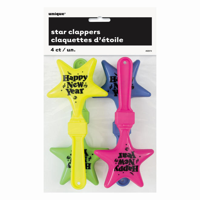 Other Brands LVU 62574 New Years Star Clappers Assorted Neon 4ct