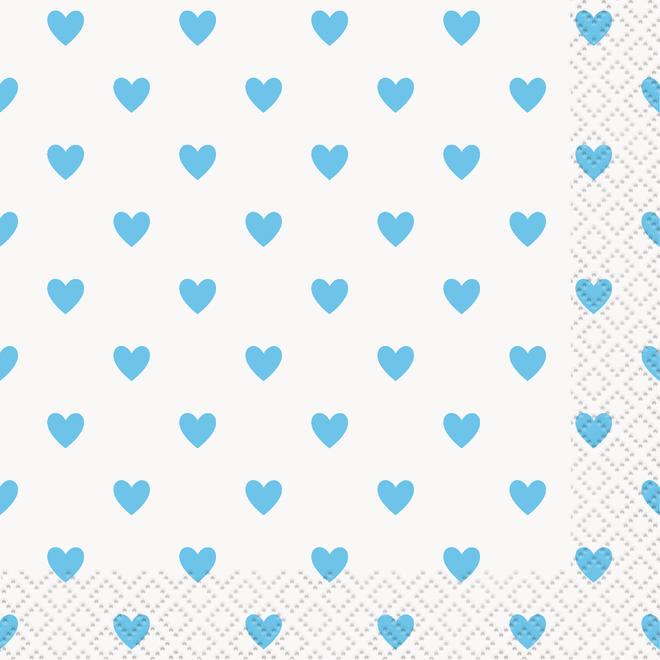 Other Brands LVU 73381 Blue Hearts Baby Shower Beverage Napkins 16ct