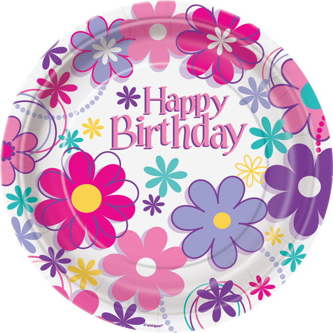 Other Brands LVU 40274 Birthday Blossoms Round 7 Dessert Plates 8ct