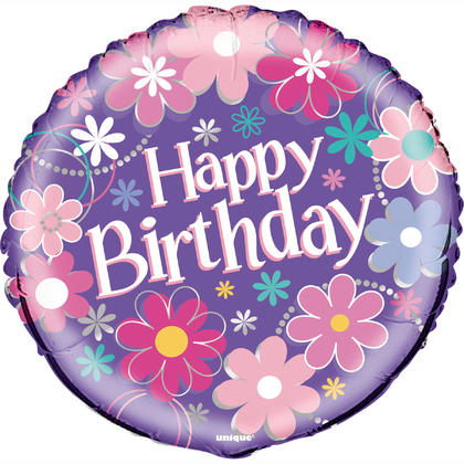 Birthday Blossoms Round Foil Balloon 18", Packaged, 1Pc