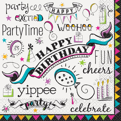 Doodle serviettes de table anniversaire, 16ct
