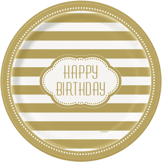 Other Brands LVU 49585 Golden Birthday Round 9 Dinner Plates 8ct